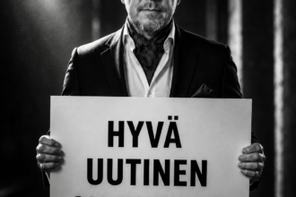 UTISONin perustaja seisoo käsissään kyltti Hyvä uutinen on uutinen